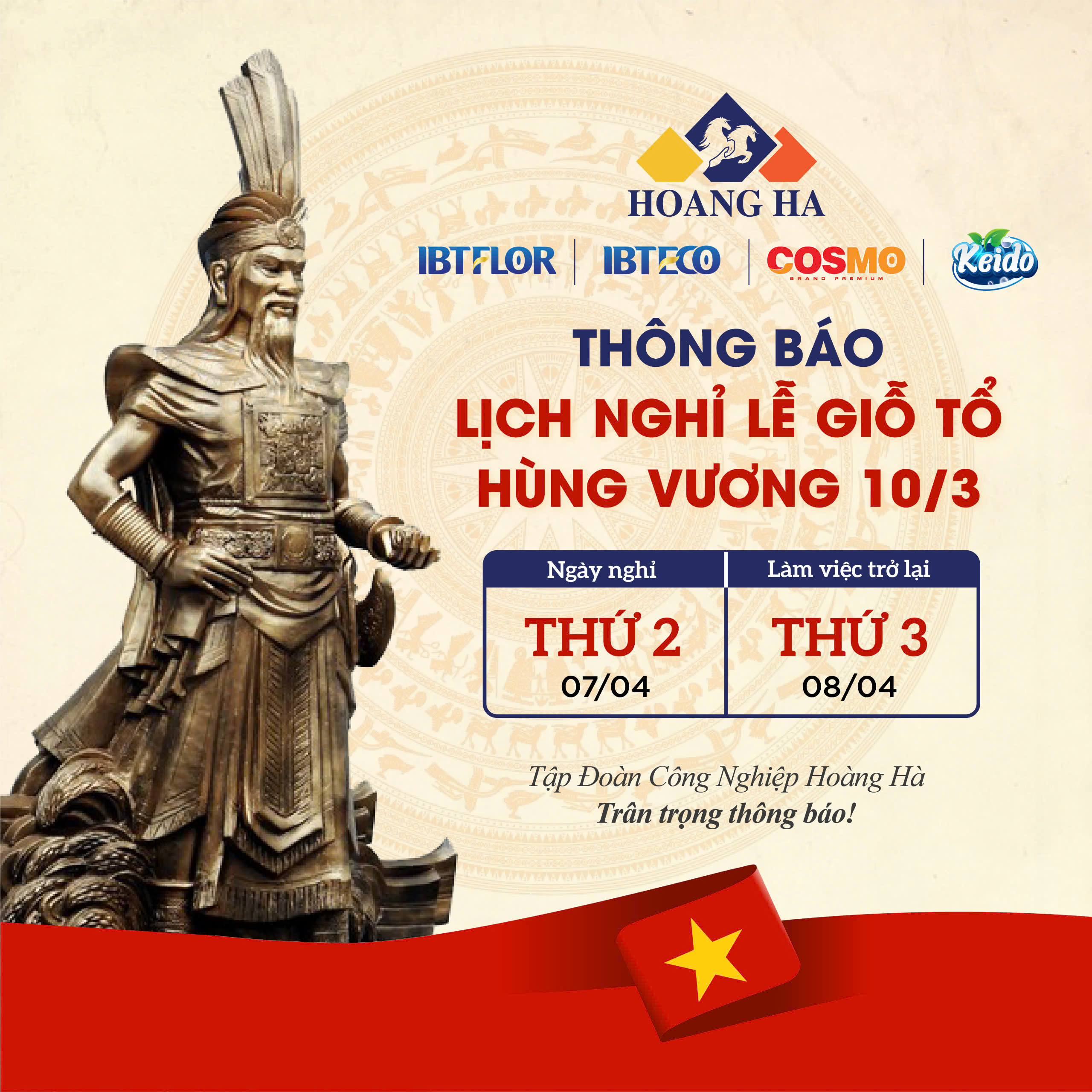 Lịch nghỉ lễ Giỗ Tổ Hùng Vương 2025