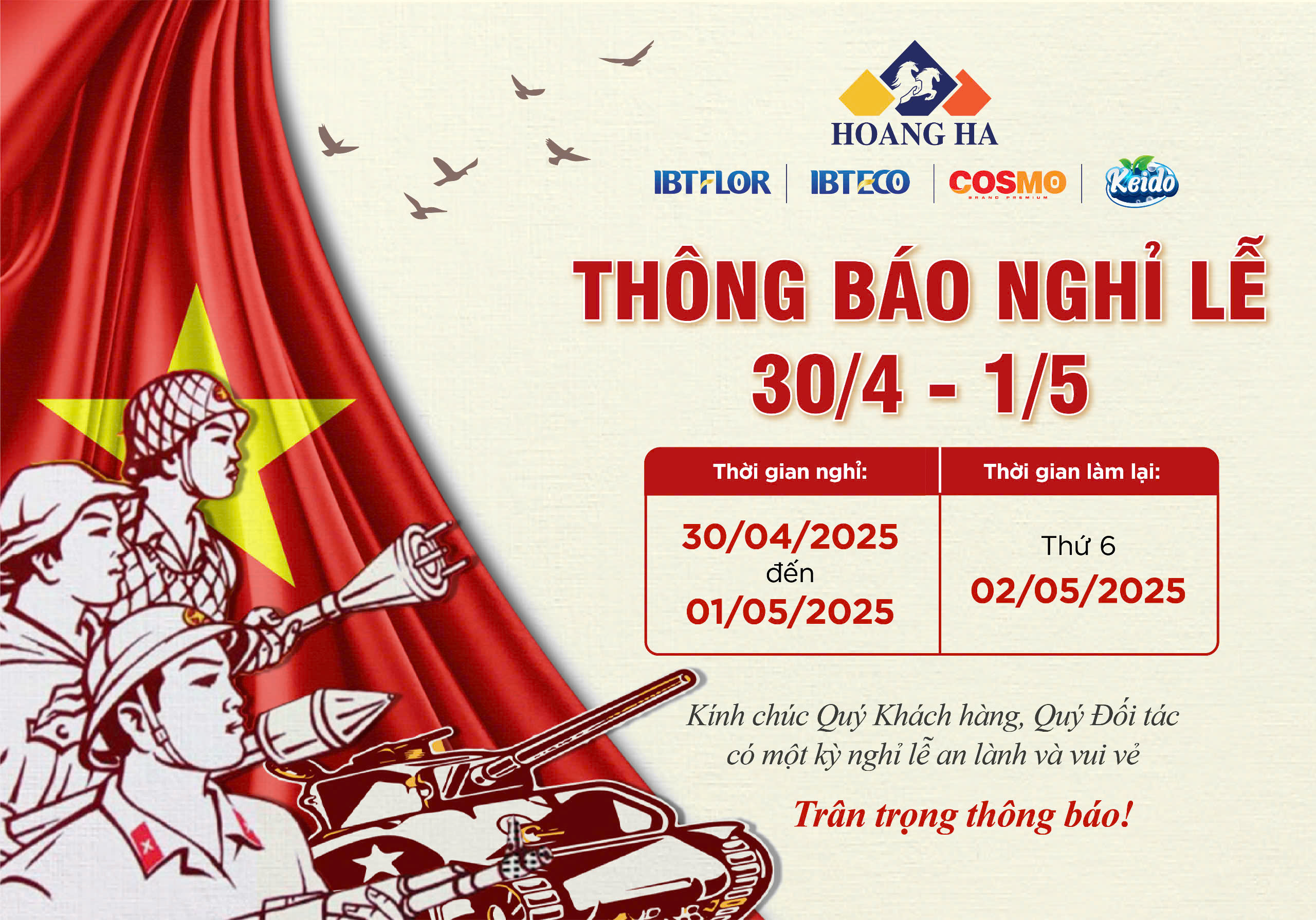 Thông Báo Nghỉ Lễ 30/4 - 1/5